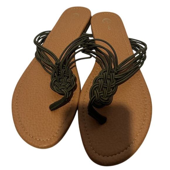 Cato Size 10 Beach Knot Braid Thong Flip Flop Sandal Olive Green Summer Vacation - Picture 2 of 6